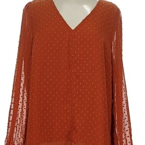 J. Crew Vibrant Swiss Dot Orange Sheer Blouse